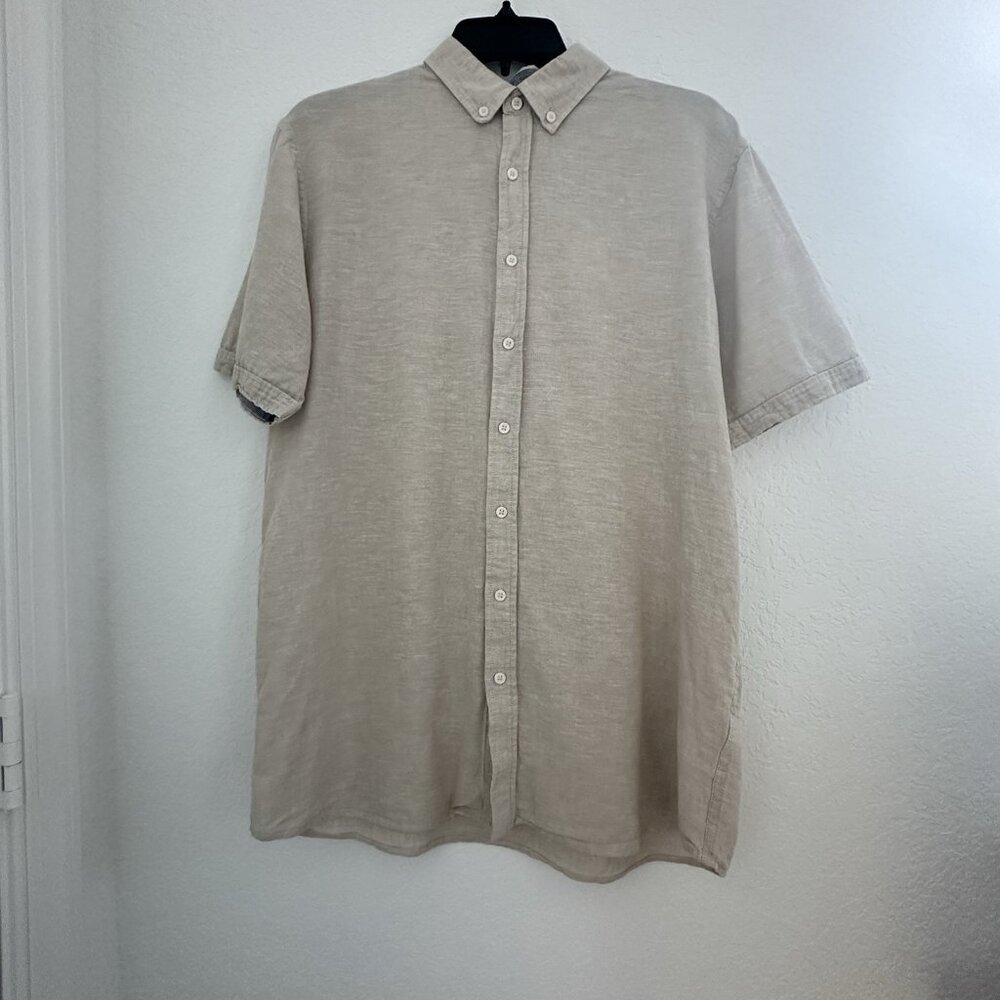 Livergy Men's Button Up Shirt Medium Linen Blend Flax Short Sleeve Basic Comfort